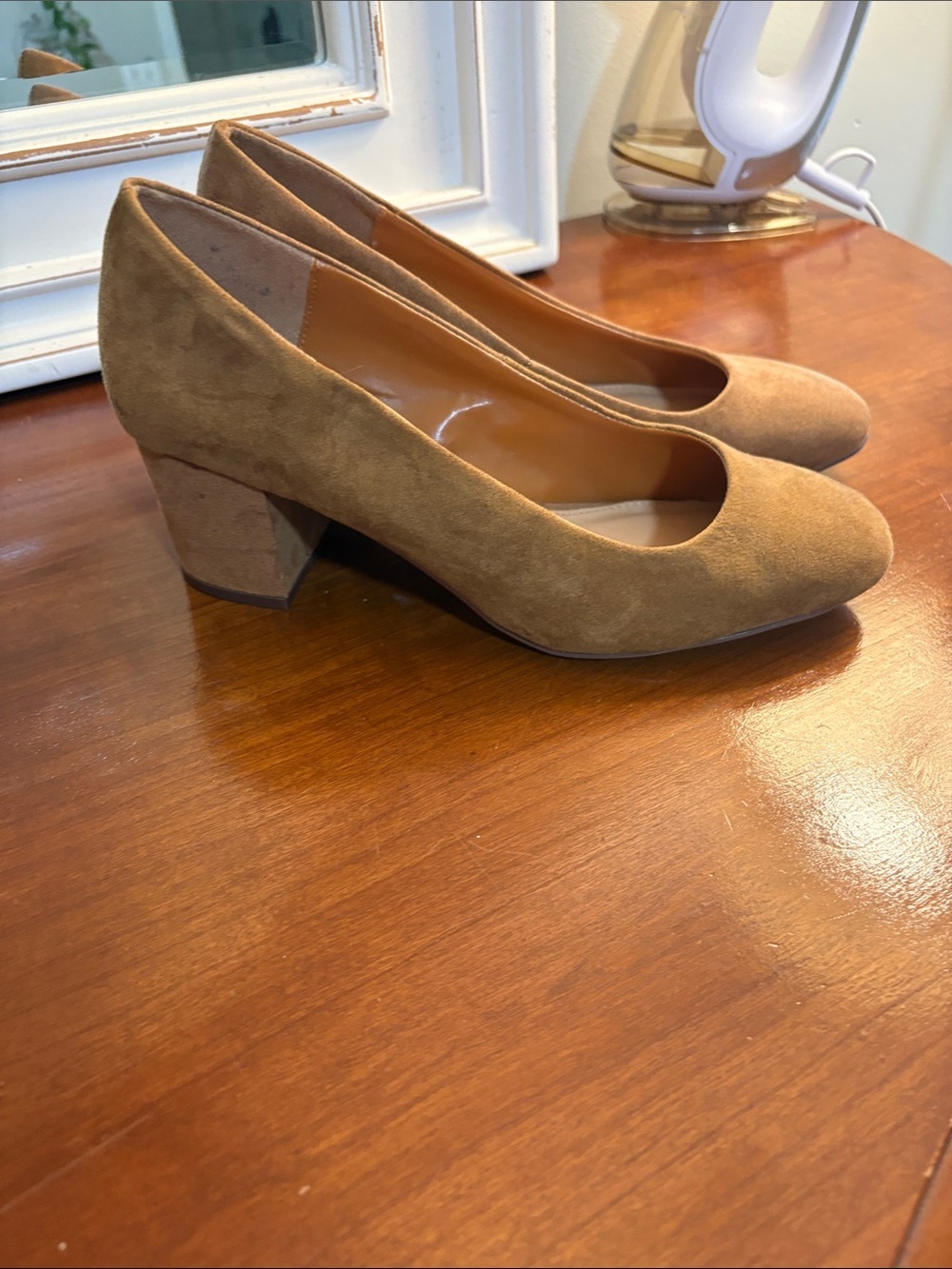 JustFab Camel Suede Round-Toe Pumps 9